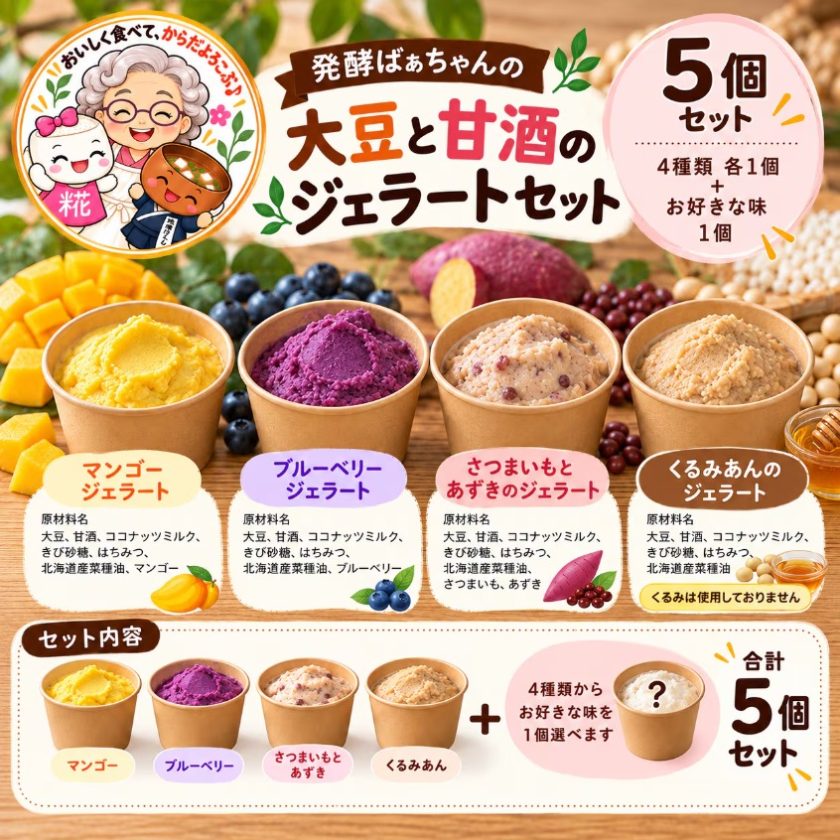 発酵ばぁちゃんの大豆と甘酒のジェラートセット